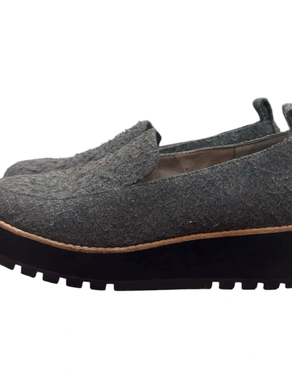 EILEEN FISHER womens size 6 Ells gray wool knit slip on platform loafers